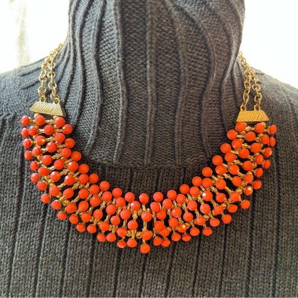 Egyptian Revival Bib Collar Necklace Opaque Orange Stone Pin Cushion Necklace - Picture 10 of 10